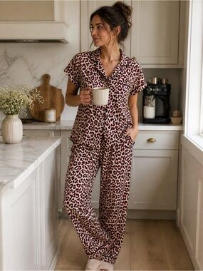 Kate Spade New York Leopard Print Jersey Knit  Pajamas
